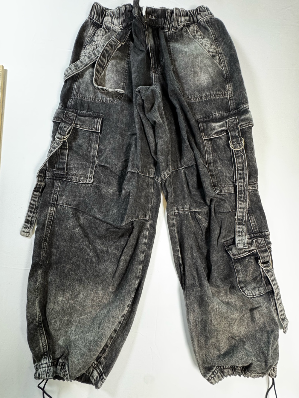 BDG Washed Black Relaxed Cargo Jeans with Utility Straps